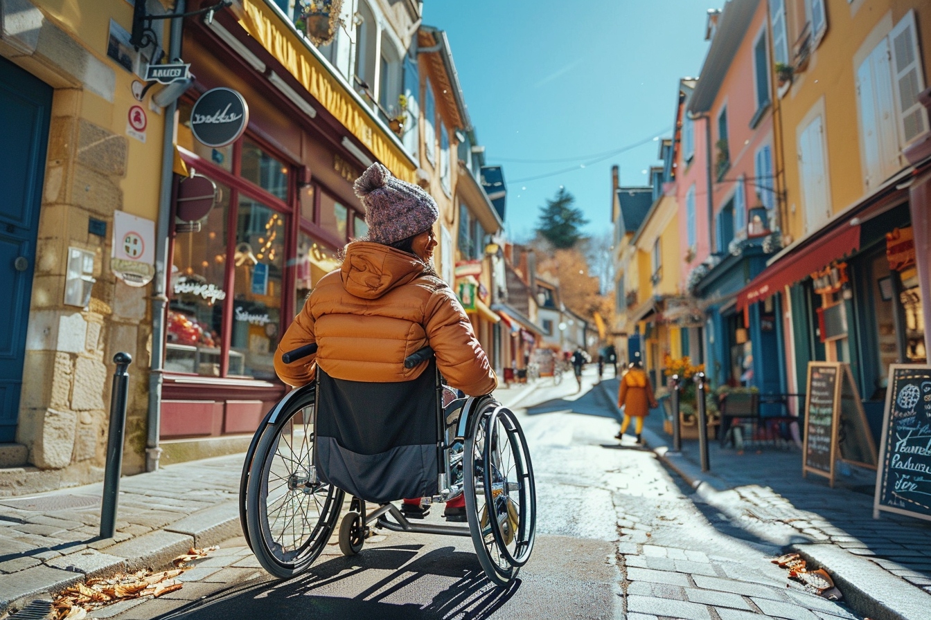 Alt d'image: "Personne en fauteuil roulant recevant une aide financière pour déménagement à Saint-Étienne