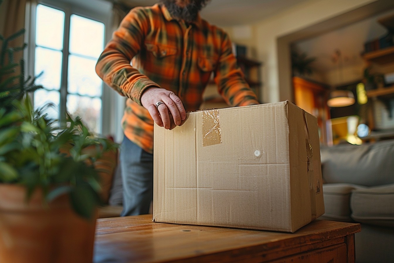 Aide ménagère expérimentée emballant soigneusement des cartons pour faciliter le déménagement à Saint-Étienne.