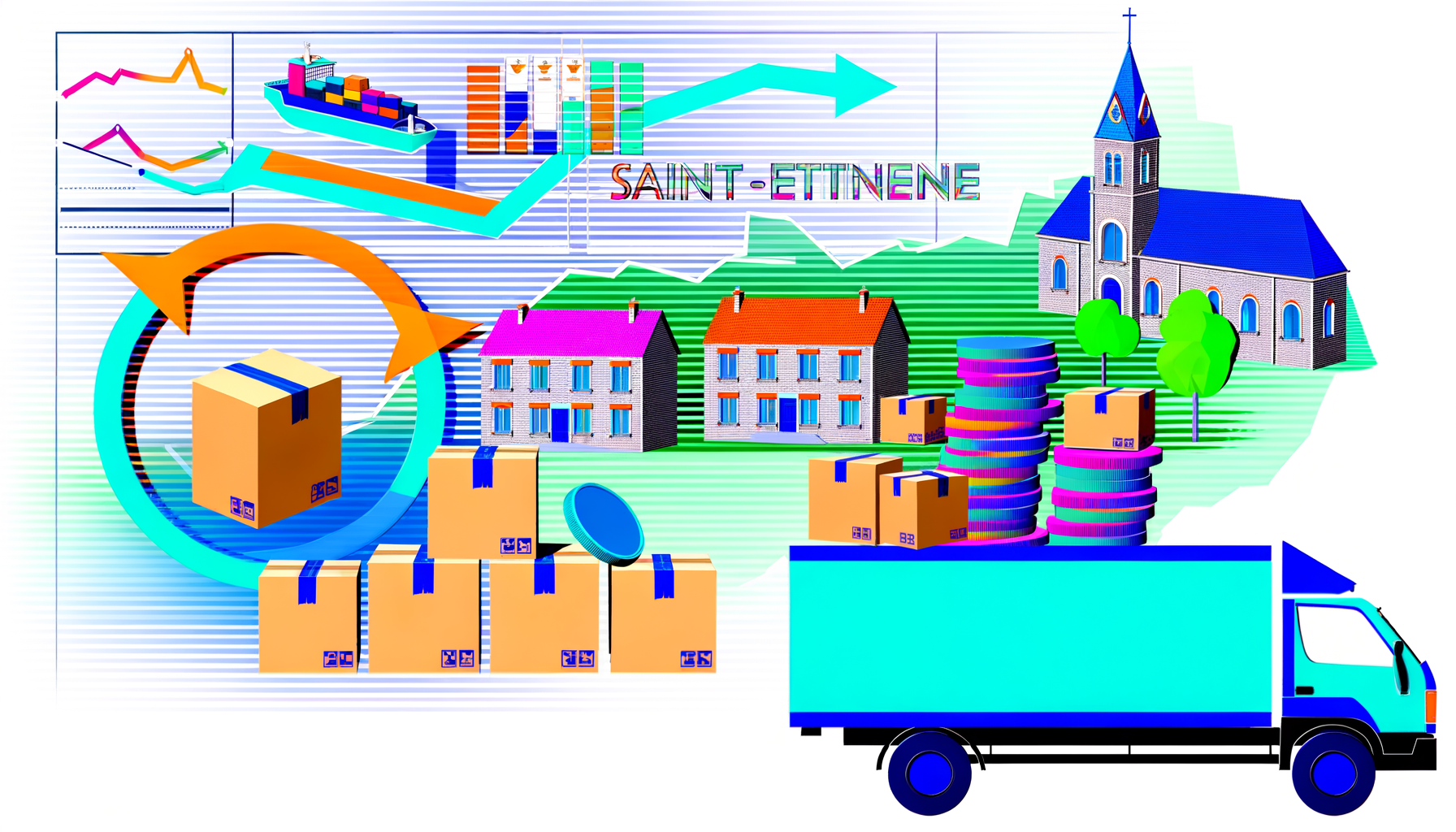 Planification et budget de déménagement avec une vue arrière de cartons devant un camion de déménagement à Saint-Étienne