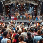 Public enthousiaste profitant d'un festival de musique en plein air à Saint-Étienne, illustrant la joie des festivités de 2023.