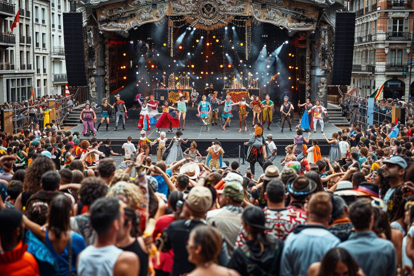 Public enthousiaste profitant d'un festival de musique en plein air à Saint-Étienne, illustrant la joie des festivités de 2023.